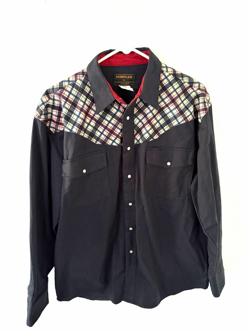 Vintage Rustler by Wrangler Brushpopper Western Shirt Pearl Snaps, Size: XL
